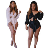 EVE Sexy Long Sleeve Tie Up Top Shorts 2 Piece Sets WSM-2007
