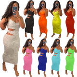 EVE Plus Size Solid Hollow Out Spaghetti Strap Long Dress MN-9300
