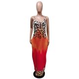 Sexy Leopard Gradient Spaghetti Strap Maxi Dress MEM-8352