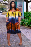 Plus Size Tie Dye Print V Neck Loose Midi Dress ARM-8270