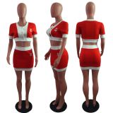 EVE Sexy Short Sleeve Crop Top Mini Skirt 2 Piece Sets LX-6893