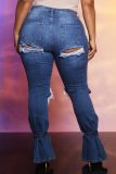 EVE Plus Size Denim Ripped Hole Skinny Jeans Pants LX-6885