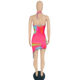 EVE Sexy Tie Dye Tassel Halter Backless Mini Dress YBSF-6669