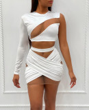 EVE Mesh Patchwork One Shoulder Mini Skirt 2 Piece Sets OY-6281