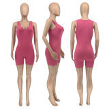 EVE Solid Ribbed Sleeveless Skinny Romper GLF-8114