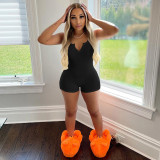 EVE Solid Ribbed Sleeveless Skinny Romper GLF-8114