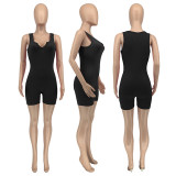 EVE Solid Ribbed Sleeveless Skinny Romper GLF-8114