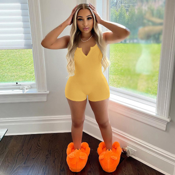 EVE Solid Ribbed Sleeveless Skinny Romper GLF-8114
