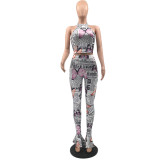 EVE Fashion Print Sleeveless Top And Flared Pants Two Piece Sets QSF-5085