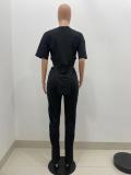 EVE Solid Irregular Top+Split Pants Two Piece Suits XYKF-9280