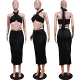 EVE Sexy Backless Wrap Chest Long Skirt 2 Piece Sets WY-6784
