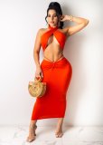 EVE Sexy Backless Wrap Chest Long Skirt 2 Piece Sets WY-6784