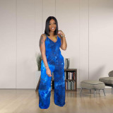 EVE Fashion Casual Tie-dye Print Wide Leg Jumpsuits MX-1191