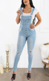 EVE Denim Ripped Hole Strap Jeans Jumpsuit LX-5520