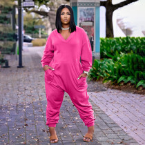 EVE Plus Size Solid V Neck Long Sleeve Jumpsuits ARM-8278