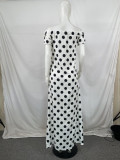 EVE Plus Size Polka Dot Print Slash Neck Pocket Maxi Dress QYF-5057