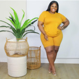 EVE Plus Size Solid T Shirt And Shorts 2 Piece Sets FNN-8604