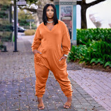 EVE Plus Size Solid V Neck Long Sleeve Jumpsuits ARM-8278