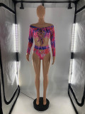EVE Plus Size Printed Lace Up Long Sleeve Bikinis 2 Piece Sets LP-6290