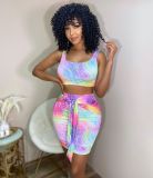 EVE Sexy Printed Tank Top Mini Skirt 2 Piece Sets ANNF-6070