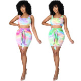 EVE Sexy Printed Tank Top Mini Skirt 2 Piece Sets ANNF-6070