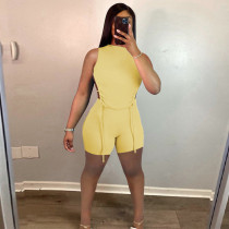 EVE Solid Backless Sleeveless Two Piece Shorts Set HHF-9080