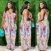 EVE Sexy Printed Spaghetti Strap Loose Maxi Dress YNSF-1645