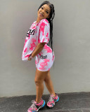 EVE Pink Letter Print Casual Two Piece Short Sets YNSF-1635