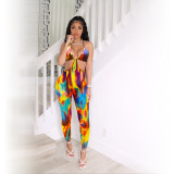 EVE Sexy Tie Dye Print Hollow Out Jumpsuit QZX-6209