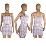 EVE Houndstooth Print Cami Top Mini Skirt Two Piece Sets LM-8229