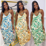 EVE Tie Dye Print Spaghetti Strap Maxi Dress YFS-3709