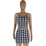 EVE Houndstooth Print Cami Top Mini Skirt Two Piece Sets LM-8229