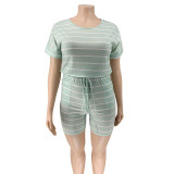 EVE Plus Size Fashion Stripe Print Rompers OSIF-20769