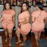 EVE Plus Size Fashion Stripe Print Rompers OSIF-20769