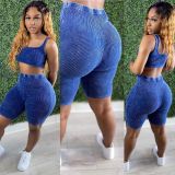 EVE Solid Color Tight Vest Shorts Casual Sports Two Piece Sets APLF-5056
