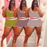 EVE Plus Size Houndstooth Print Casual 2 Piece Shorts Set MX-1196