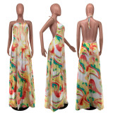 EVE Sexy Tie-dye Printed Halter Maxi Dress OYF-8261