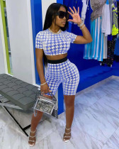 EVE Houndstooth Print Crop Top And Shorts 2 Piece Sets NYF-8065