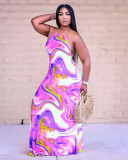 EVE Sexy Tie-dye Printed Halter Maxi Dress OYF-8261