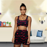 EVE Letter Printed Sports Tank Top Shorts 2 Piece Sets MX-1192