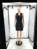EVE Plus Size Solid V Neck Sleeveless Knee Length Dress JRF-3617