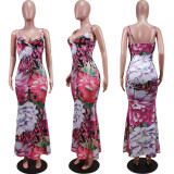 EVE Floral Print Sexy Spaghetti Strap Maxi Dress WY-6785