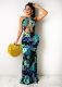 EVE Floral Print Lace Up Halter Hollow Maxi Dress WY-6791