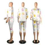 EVE Casual Printed Half Sleeve Capri Pants 2 Piece Sets WSM-2030