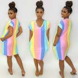 EVE Casual Rainbow Stripe Dress LSD-9167