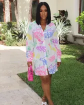 EVE Letter Print Fashion Long Sleeve Shirt Dress LSD-9161