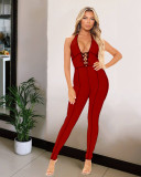 EVE Plus Size Sexy Halter Backless Lace Up Jumpsuit LX-5800