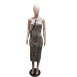 EVE Snaki Skin Print Lace Up Hollow Midi Dress BLI-2307