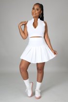 Casual Solid Sleeveless Pleated Mini Skirt 2 Piece Sets JPF-1039