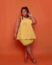 EVE Plus Size Solid Sleeveless Two Piece Shorts Set LP-6291